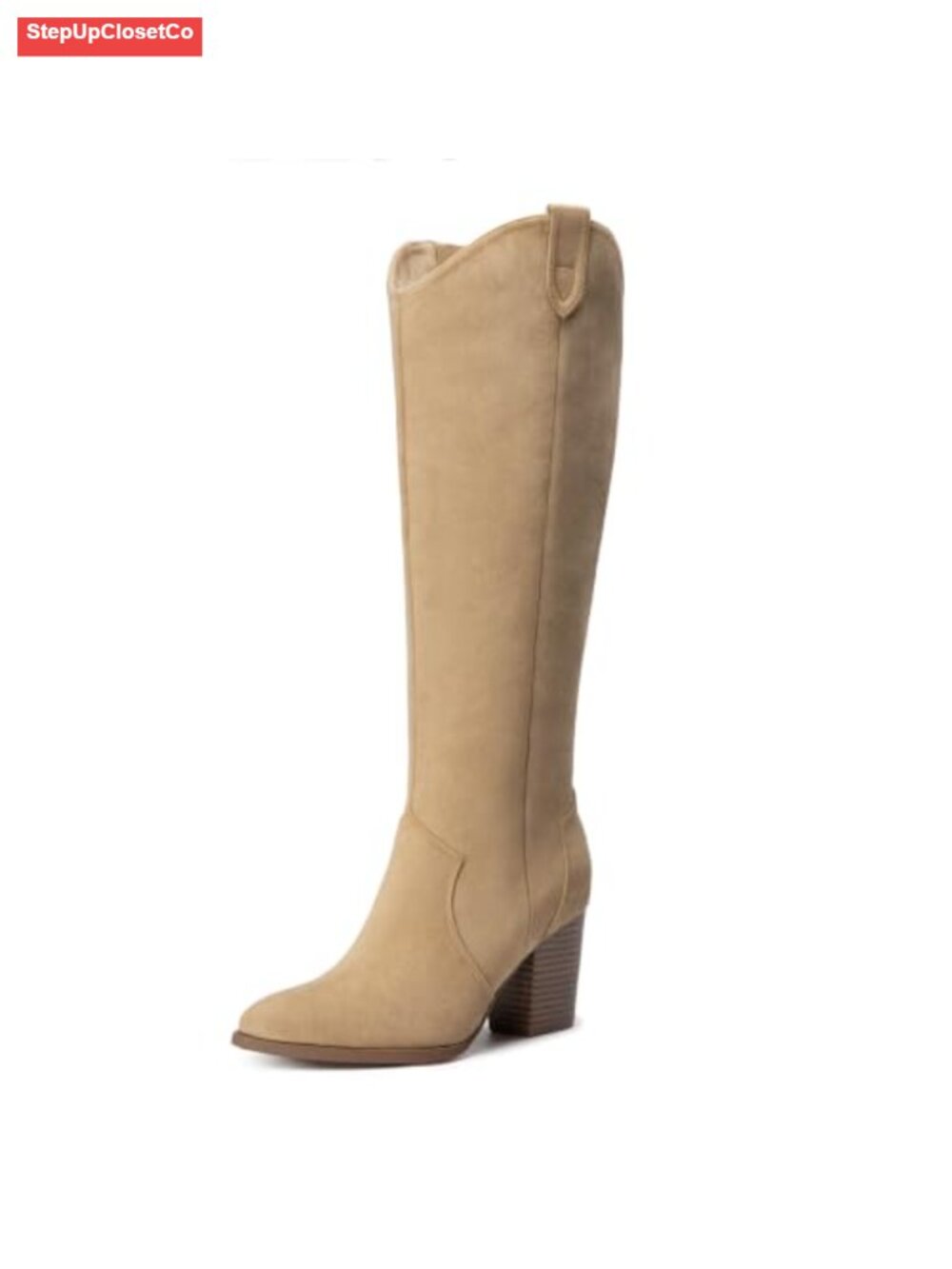 Suede Knee High Boots Women Faux Suede Tall Side Zipper Pointed Toe Block Heel
